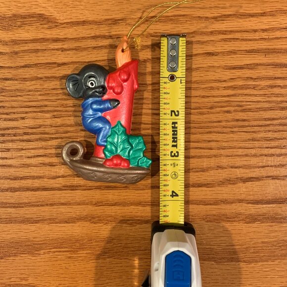 VINTAGE HANDMADE CERAMIC CHRISTMAS ORNAMENT, MOUSE ON A CANDLE - Picture 3 of 4